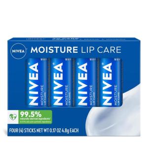 NIVEA Moisture Lip Care, Hydrating Lip Balm with Shea Butter, Mothers Day Gifts, 0.17 Oz Stick, Pack of 4(Shea Butter)