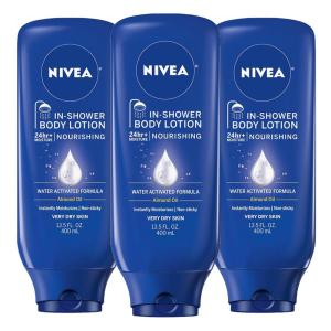 NIVEA Nourishing In Shower Lotion, Water Activated In Shower Moisturizer for Dry to Very Dry Skin, 13.5 FL OZ, Pack of 3(Almond)