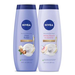 NIVEA Nourishing Shea Butter Body Wash, 20 Fl Oz Bottle Refreshing White Peach and Jasmine Scented Body Wash, 20 Fl Oz Bottle, Skin Care Set with Provitamin B5 and Vitamin E