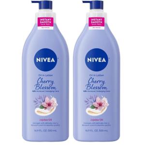 NIVEA Oil Infused Cherry Blossom and Jojoba Oil Body Lotion for Women, Mothers Day Gifts, 16.9 Fl Oz Pump Bottle(16.9 Fl Oz (Pack of 2))