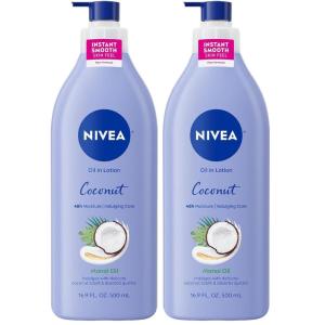 NIVEA Oil Infused Lotion Coconut and Monoi Oil Body Lotion for Women, Fast-Absorbing and Non-Greasy Coconut Scented Lotion Moisturizes for 48 Hours, 16.9 Fl Oz Pump Bottle(16.9 Fl Oz (Pack of 2))