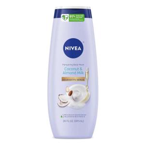 NIVEA Pampering Coconut and Almond Milk Body Wash with Nourishing Serum, Moisturizing Body Wash for Women, Enriched with Provitamin B5 and Vitamin E, 20 Fl Oz Bottle(Coconut and Almond Milk)