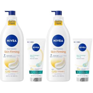 NIVEA Sheer Hydration Skin Firming Body Lotion (16.9 Fl Oz) + Skin Firming & Toning Body Gel Cream with Hyaluronic Acid (6.7 Oz), Enriched with Q10 and Vitamin C(11.8 Fl Oz (Pack of 4))
