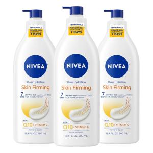NIVEA Sheer Hydration Skin Firming Body Lotion with Q10 and Vitamin C, 72-Hour Body Moisturizer for Normal to Dry Skin, 16.9 Fl Oz Pump Bottle(16.9 Fl Oz (Pack of 3))