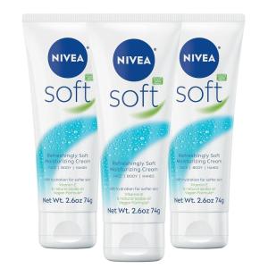 NIVEA Soft Refreshingly Soft Moisturizing Cream, Lightweight Moisturizer for Face, Body and Hands, Body Cream Enriched with Jojoba Oil and Vitamin E, 2.6 Oz Tube, Pack of 3(2.6 Fl Oz (Pack of 3))