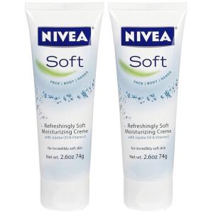NIVEA Soft Refreshingly Soft Moisturizing Cream, Lightweight Moisturizer for Face, Body and Hands, Body Cream Enriched with Jojoba Oil and Vitamin E, 2.6 Oz Tube, Pack of 3(2.6 Ounce (Pack of 2))