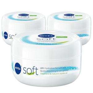 NIVEA Soft Refreshingly Soft Moisturizing Cream, Lightweight Moisturizer for Face, Body and Hands, Body Cream Enriched with Jojoba Oil and Vitamin E, 2.6 Oz Tube, Pack of 3(6.8 Ounce (Pack of 3))